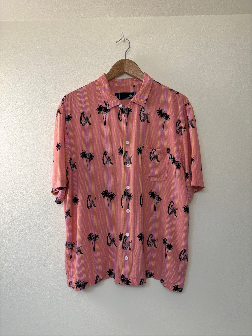 Men’s Button-Down Tropical Hawaiian Mermaid Print Stripes Skatewear Surfwear